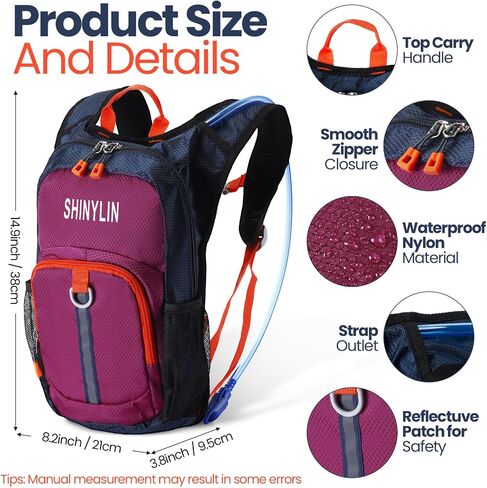 Shinylin Kids Hydration Backpack with 1.5L Water Bladder Hiking Backpack Lightweight for Boys or Girls Children Biking Climbing Running Cycling in Kuwait