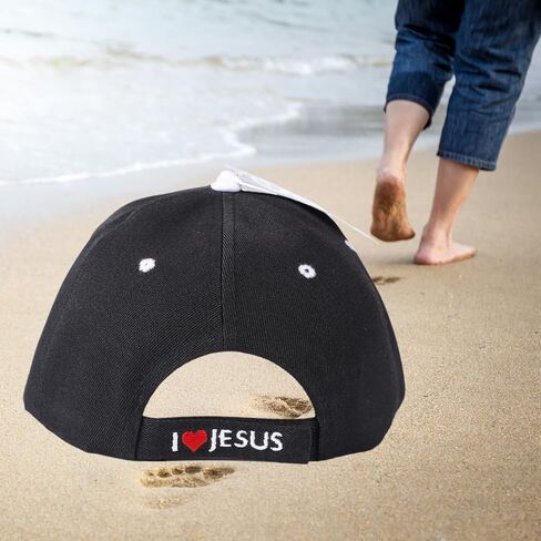 Walk with Jesus Black Canvas Cap with Embroidery | One Size Fits All | Hook & Loop Closure | 100% Polyester | Adjustable Band in Back | 6 Panel hat w/ 6 Eyelets in Kuwait