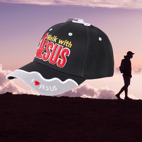 Walk with Jesus Black Canvas Cap with Embroidery | One Size Fits All | Hook & Loop Closure | 100% Polyester | Adjustable Band in Back | 6 Panel hat w/ 6 Eyelets in Kuwait