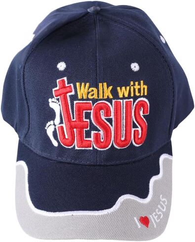 Walk with Jesus Black Canvas Cap with Embroidery | One Size Fits All | Hook & Loop Closure | 100% Polyester | Adjustable Band in Back | 6 Panel hat w/ 6 Eyelets in Kuwait