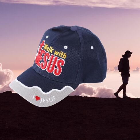 Walk with Jesus Black Canvas Cap with Embroidery | One Size Fits All | Hook & Loop Closure | 100% Polyester | Adjustable Band in Back | 6 Panel hat w/ 6 Eyelets in Kuwait