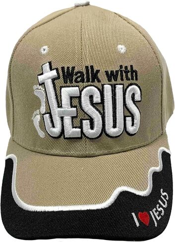 Walk with Jesus Black Canvas Cap with Embroidery | One Size Fits All | Hook & Loop Closure | 100% Polyester | Adjustable Band in Back | 6 Panel hat w/ 6 Eyelets in Kuwait