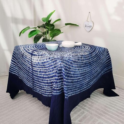 مقاييس مصنوعة يدويًا صباغة النيلي مربعة المائدة القطن / مملوكة جدار نسيج شيبوري معلقة دوائر متحدة المركز / 57 بوصة / ديكور المنزل الجمالي in Saudi Arabia