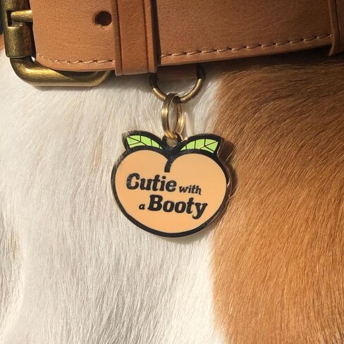 Personalized 'Cutie with a Booty' Pet ID Tag - Custom Engraved Dog Tags for Pets - Fun Brass, Gold Plating in Saudi Arabia