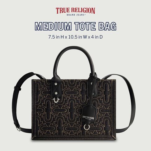 حقيبة يد نسائية من True Religion، حقيبة كتف مبطنة على شكل حدوة حصان للسفر مع حزام حول الجسم قابل للتعديل، قماش دينم داكن in Saudi Arabia