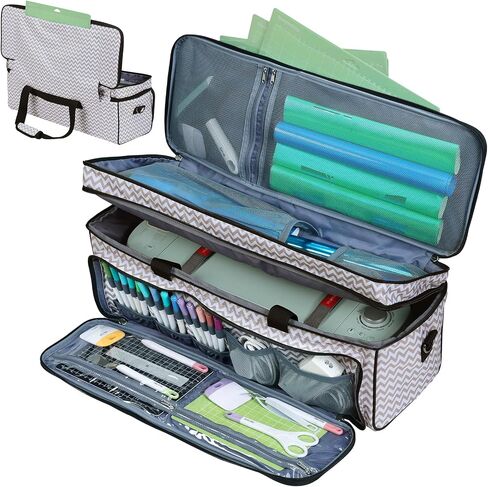 HOMEST Double Layer Carrying Case with Mat Pocket for Cricut Maker 3, Explore 3, Multi Front Pockets for Accessories and Supplies, Grey in Saudi Arabia