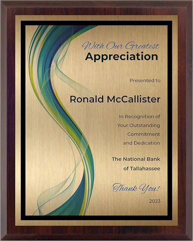 Appreciation Plaque Personalized - Employee Recognition Award - Customized with Modern Design - Select Your Size - Customize Now (8x10) Gold in Saudi Arabia
