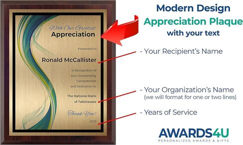 Appreciation Plaque Personalized - Employee Recognition Award - Customized with Modern Design - Select Your Size - Customize Now (8x10) Gold in Saudi Arabia