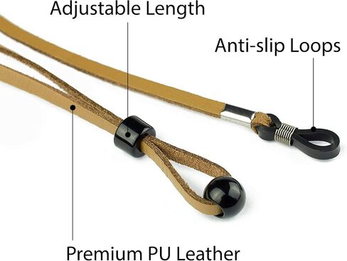 Eyeglass Retainer Glasses Strap Holder - Anti-Slip Adjustable Length - Premium PU Leather - Unisex Eyewear Retainer - Universal Fit for Glasses and Sunglasses [3 Pack Bonus Cleaning Cloth] in Saudi Arabia