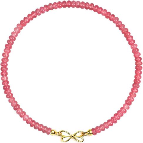 Ruby Beaded Gemstone Choker Necklace for Women, 14K Gold Bowknot Birthstone Beads Necklace, Handmade Natural Beads Jewelry (Ruby) in Kuwait