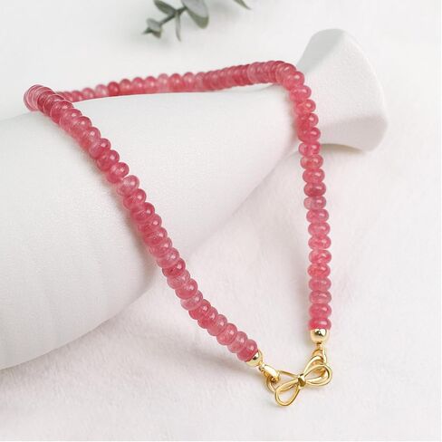 Ruby Beaded Gemstone Choker Necklace for Women, 14K Gold Bowknot Birthstone Beads Necklace, Handmade Natural Beads Jewelry (Ruby) in Kuwait