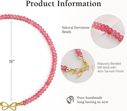 Ruby Beaded Gemstone Choker Necklace for Women, 14K Gold Bowknot Birthstone Beads Necklace, Handmade Natural Beads Jewelry (Ruby) in Kuwait