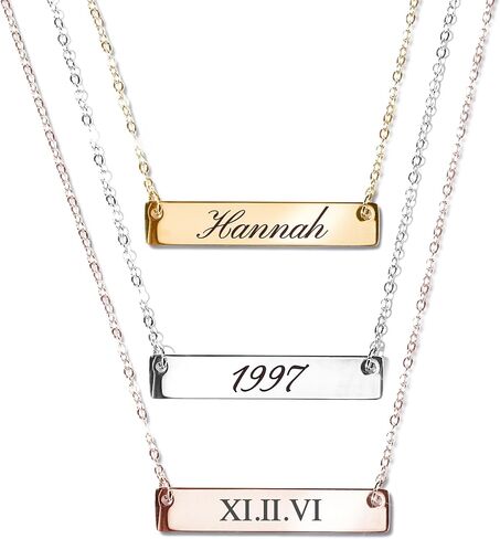 Custom Engraved Name Bar Necklace, Personalized Jewelry for Women, Coordinates, Names, Dates, Bridesmaid, Engagement, Anniversary Gift for Her – 4N in Saudi Arabia
