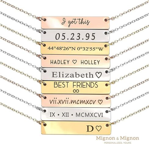 Custom Engraved Name Bar Necklace, Personalized Jewelry for Women, Coordinates, Names, Dates, Bridesmaid, Engagement, Anniversary Gift for Her – 4N in Saudi Arabia