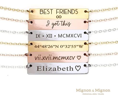 Custom Engraved Name Bar Necklace, Personalized Jewelry for Women, Coordinates, Names, Dates, Bridesmaid, Engagement, Anniversary Gift for Her – 4N in Saudi Arabia
