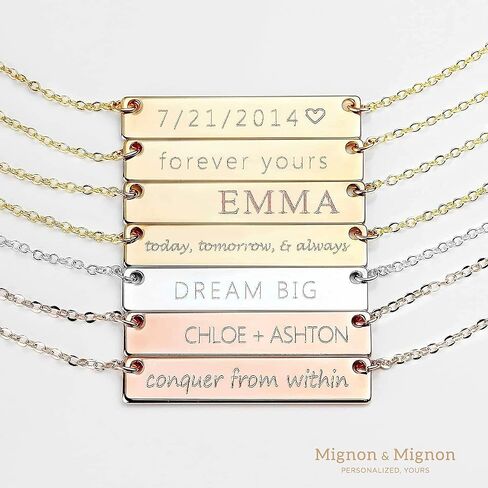 Custom Engraved Name Bar Necklace, Personalized Jewelry for Women, Coordinates, Names, Dates, Bridesmaid, Engagement, Anniversary Gift for Her – 4N in Saudi Arabia