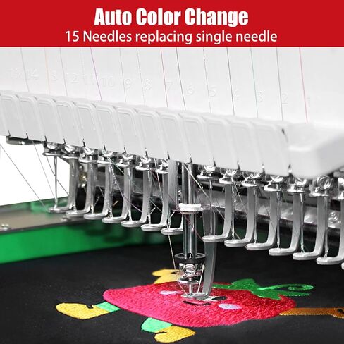 آلة التطريز مع 15 إبر ، آلة تطريز تجاري مع وضع ليزر ، 14.2 '' x 7.9 'منطقة التطريز ، مثالية للمسطح ، القبعة ، تي شيرت والمزيد in Saudi Arabia