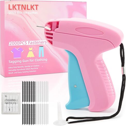 Stitch Gun for Clothes - Includes 6 Fine Needles, 1000 White & 1000 Black Fasteners, Handheld Stitch Gun - Quick Clothing Fixer, Tag Gun for Clothes (Pink Red) in Saudi Arabia
