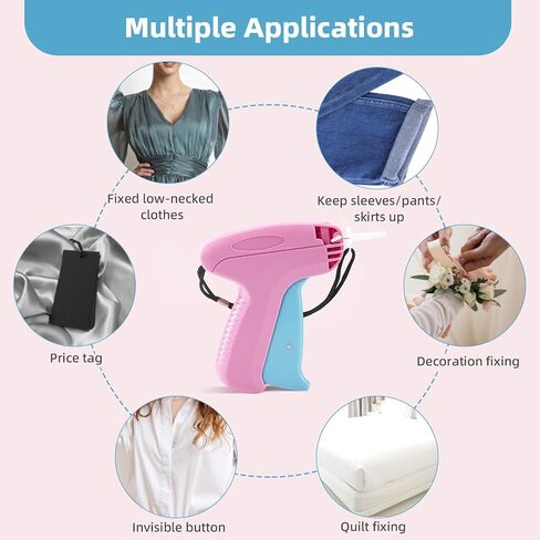 Stitch Gun for Clothes - Includes 6 Fine Needles, 1000 White & 1000 Black Fasteners, Handheld Stitch Gun - Quick Clothing Fixer, Tag Gun for Clothes (Pink Red) in Saudi Arabia