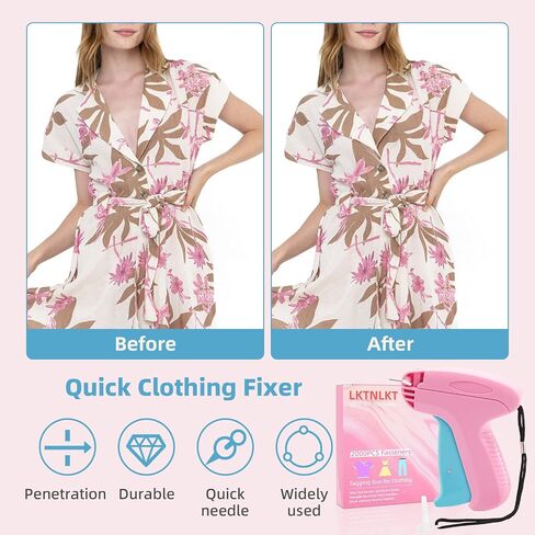 Stitch Gun for Clothes - Includes 6 Fine Needles, 1000 White & 1000 Black Fasteners, Handheld Stitch Gun - Quick Clothing Fixer, Tag Gun for Clothes (Pink Red) in Saudi Arabia