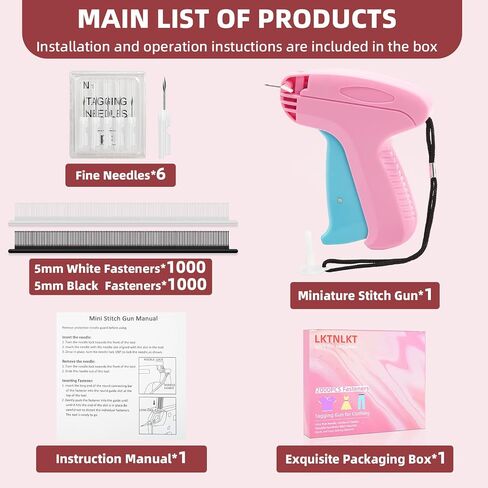 Stitch Gun for Clothes - Includes 6 Fine Needles, 1000 White & 1000 Black Fasteners, Handheld Stitch Gun - Quick Clothing Fixer, Tag Gun for Clothes (Pink Red) in Saudi Arabia