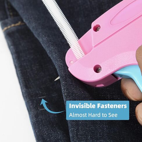 Stitch Gun for Clothes - Includes 6 Fine Needles, 1000 White & 1000 Black Fasteners, Handheld Stitch Gun - Quick Clothing Fixer, Tag Gun for Clothes (Pink Red) in Saudi Arabia