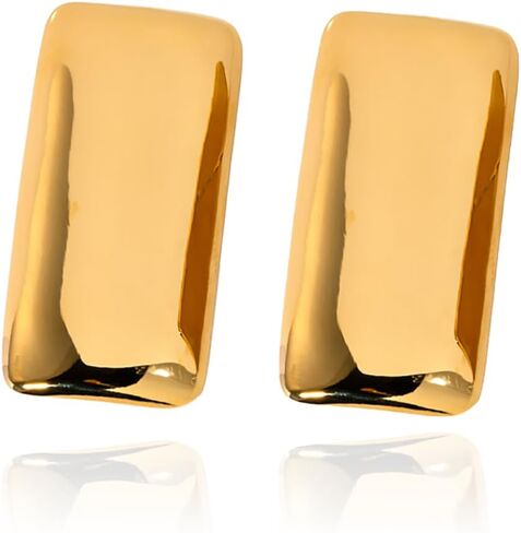 Large Thick Rectangle Ear Stud Earrrings for Women Girls,Oversized Chunky Geometric Minimalist Stainless Steel 18K Gold Plated Earrings,Simple Statement Trending Jewelry Hypoallergenic in Saudi Arabia