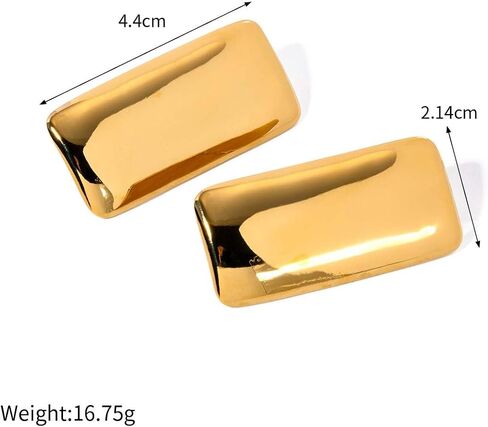 Large Thick Rectangle Ear Stud Earrrings for Women Girls,Oversized Chunky Geometric Minimalist Stainless Steel 18K Gold Plated Earrings,Simple Statement Trending Jewelry Hypoallergenic in Saudi Arabia