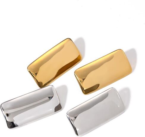 Large Thick Rectangle Ear Stud Earrrings for Women Girls,Oversized Chunky Geometric Minimalist Stainless Steel 18K Gold Plated Earrings,Simple Statement Trending Jewelry Hypoallergenic in Saudi Arabia