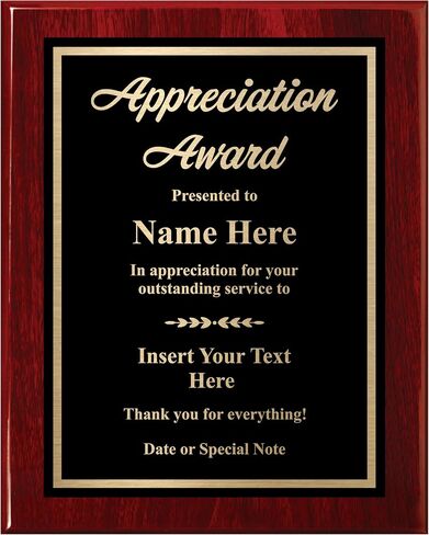 Custom Plaque for Appreciation - Personalized Engraved Award - Choose Your Size, Customize Now! (8x10) in Kuwait