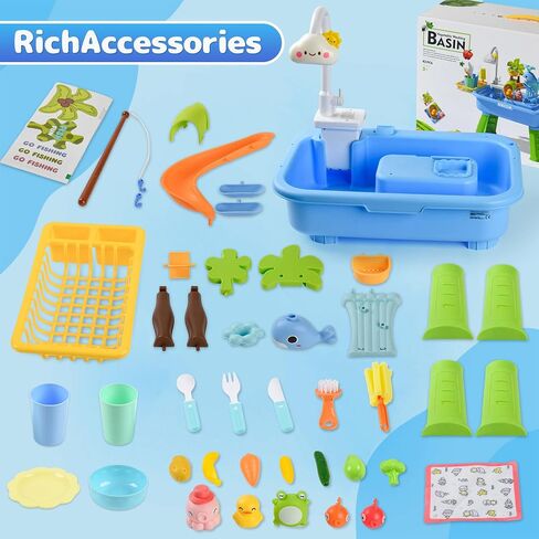 2026 Upgraded Toddler Sand Water Table Toy with Electric Water Pump, Kids Sand Water with Faucet/Play Food Accessories/Fishing Toy, Kitchen Play Sink Toys for Girl Boy Age 3+ (Pink) in Saudi Arabia