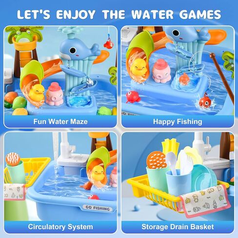 2026 Upgraded Toddler Sand Water Table Toy with Electric Water Pump, Kids Sand Water with Faucet/Play Food Accessories/Fishing Toy, Kitchen Play Sink Toys for Girl Boy Age 3+ (Pink) in Saudi Arabia