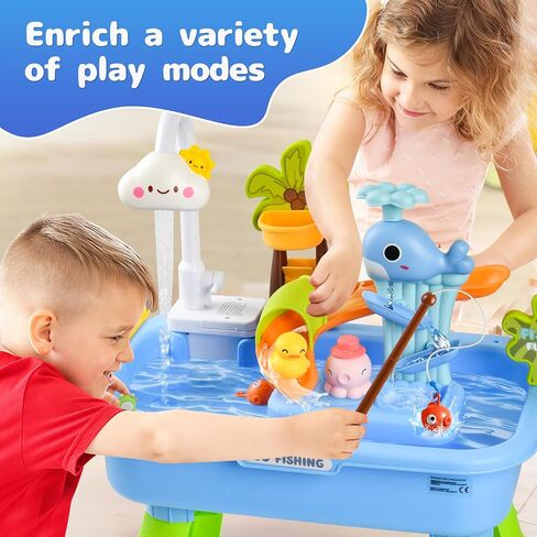 2026 Upgraded Toddler Sand Water Table Toy with Electric Water Pump, Kids Sand Water with Faucet/Play Food Accessories/Fishing Toy, Kitchen Play Sink Toys for Girl Boy Age 3+ (Pink) in Saudi Arabia