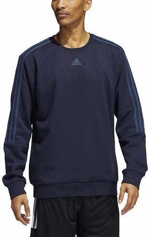 adidas Men's Long Sleeve 3 Stripe Fleece Crew Sweatshirt Pullover (X-Large, Orbit Green/Black) in Saudi Arabia