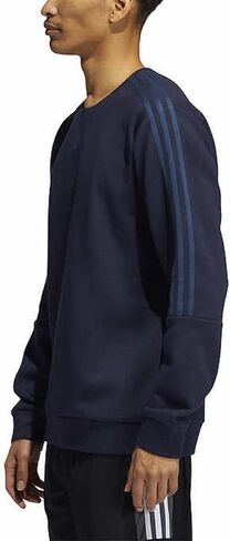 adidas Men's Long Sleeve 3 Stripe Fleece Crew Sweatshirt Pullover (X-Large, Orbit Green/Black) in Saudi Arabia