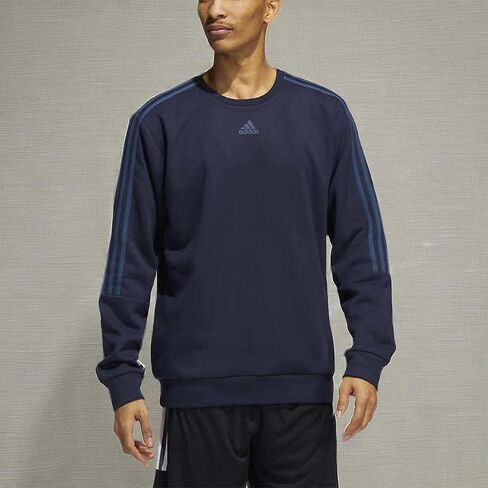 adidas Men's Long Sleeve 3 Stripe Fleece Crew Sweatshirt Pullover (X-Large, Orbit Green/Black) in Saudi Arabia