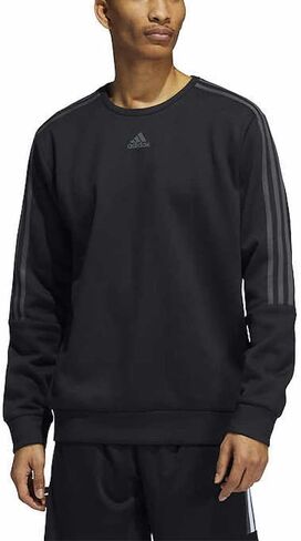 adidas Men's Long Sleeve 3 Stripe Fleece Crew Sweatshirt Pullover (X-Large, Orbit Green/Black) in Saudi Arabia