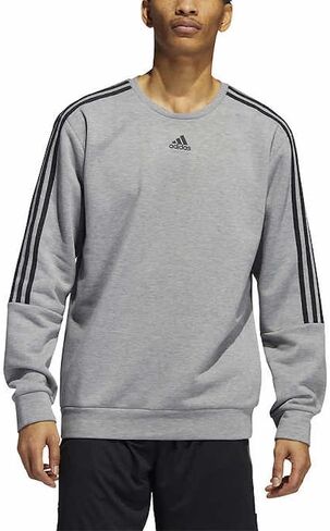 adidas Men's Long Sleeve 3 Stripe Fleece Crew Sweatshirt Pullover (X-Large, Orbit Green/Black) in Saudi Arabia