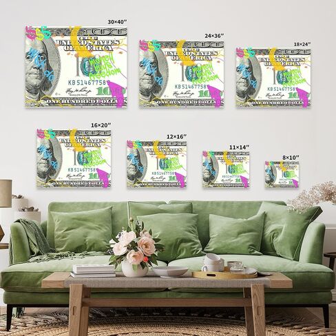 Monem Art Money Buys Freedom Canvas - Hundred Dollar Print - Modern Graffiti Art - Colorful Wall Design - Money & Freedom Art - Vibrant Living Room or Dorm Decor - Available in 8x10" to 30x40" in Kuwait