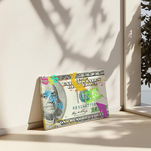 Monem Art Money Buys Freedom Canvas - Hundred Dollar Print - Modern Graffiti Art - Colorful Wall Design - Money & Freedom Art - Vibrant Living Room or Dorm Decor - Available in 8x10" to 30x40" in Kuwait