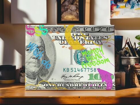 Monem Art Money Buys Freedom Canvas - Hundred Dollar Print - Modern Graffiti Art - Colorful Wall Design - Money & Freedom Art - Vibrant Living Room or Dorm Decor - Available in 8x10" to 30x40" in Kuwait