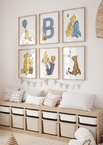 Personalized Winnie Nursery Name Print Set, Classic A.A. Milne Wall Art, Custom Baby Name Wall Decor, Pooh Bear Boy Girl Toddler Room Artwork, Prints Made Perfect, Unframed (11x14, Set Of 3) in Kuwait