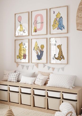 Personalized Winnie Nursery Name Print Set, Classic A.A. Milne Wall Art, Custom Baby Name Wall Decor, Pooh Bear Boy Girl Toddler Room Artwork, Prints Made Perfect, Unframed (11x14, Set Of 3) in Kuwait