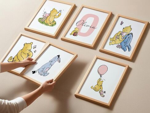 Personalized Winnie Nursery Name Print Set, Classic A.A. Milne Wall Art, Custom Baby Name Wall Decor, Pooh Bear Boy Girl Toddler Room Artwork, Prints Made Perfect, Unframed (11x14, Set Of 3) in Kuwait