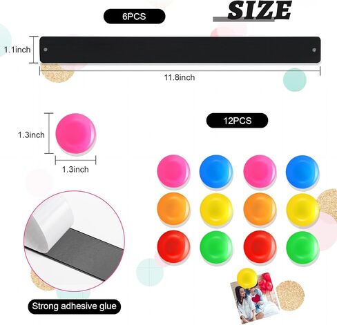 18 Pcs Magnet Bulletin Board Strips 11.81 x 1.1 Inches Frameless Stainless Iron Board Strip with Colorful Magnet Self Adhesive Memo Strip for for Office Home Wall Photo (Black) in Kuwait
