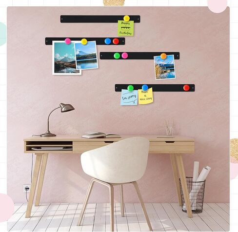 18 Pcs Magnet Bulletin Board Strips 11.81 x 1.1 Inches Frameless Stainless Iron Board Strip with Colorful Magnet Self Adhesive Memo Strip for for Office Home Wall Photo (Black) in Kuwait