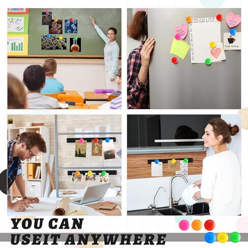 18 Pcs Magnet Bulletin Board Strips 11.81 x 1.1 Inches Frameless Stainless Iron Board Strip with Colorful Magnet Self Adhesive Memo Strip for for Office Home Wall Photo (Black) in Kuwait