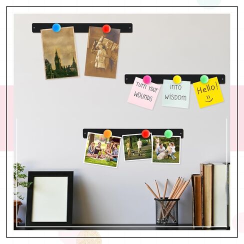 18 Pcs Magnet Bulletin Board Strips 11.81 x 1.1 Inches Frameless Stainless Iron Board Strip with Colorful Magnet Self Adhesive Memo Strip for for Office Home Wall Photo (Black) in Kuwait