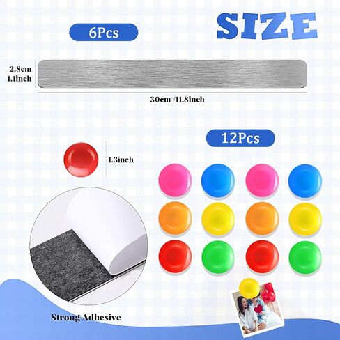 18 Pcs Magnet Bulletin Board Strips 11.81 x 1.1 Inches Frameless Stainless Iron Board Strip with Colorful Magnet Self Adhesive Memo Strip for for Office Home Wall Photo (Black) in Kuwait