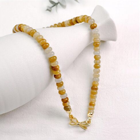 Ruby Beaded Gemstone Choker Necklace for Women, 14K Gold Bowknot Birthstone Beads Necklace, Handmade Natural Beads Jewelry (Ruby) in Kuwait